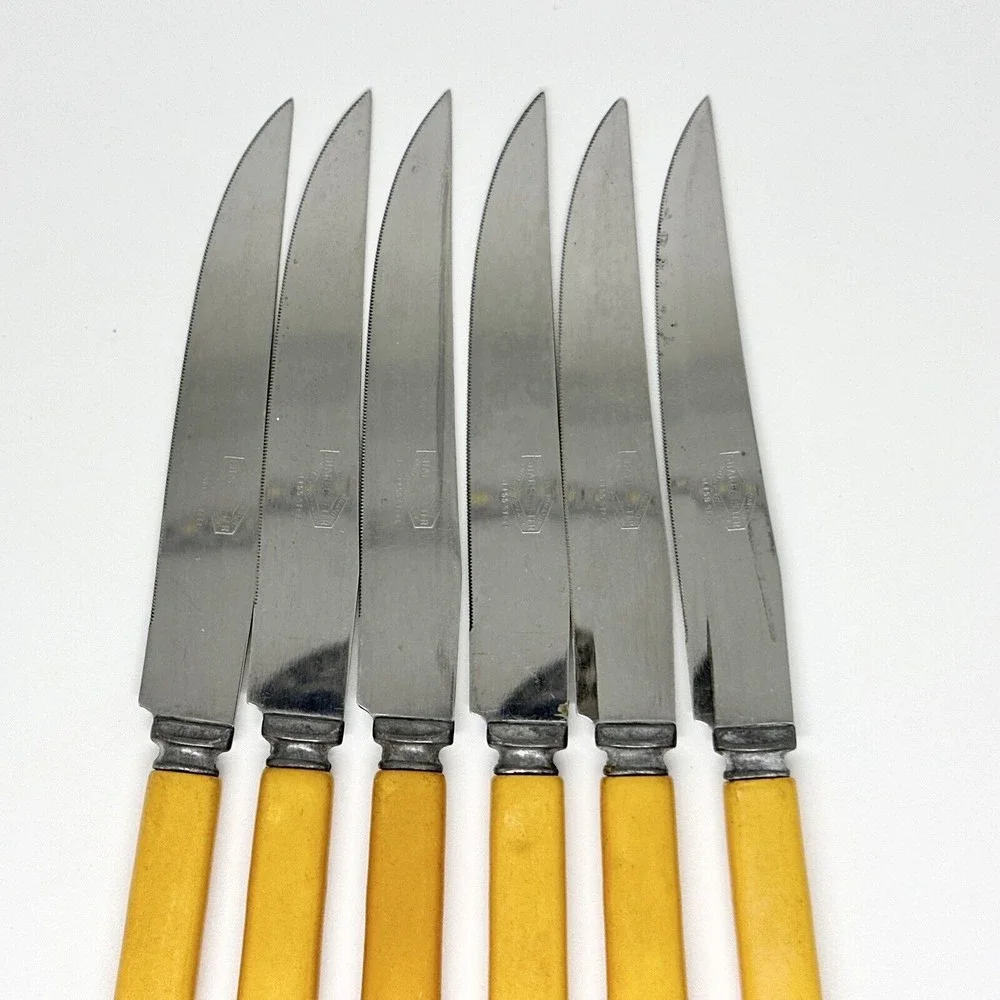 6 Pcs Set Vtg 50’s Royal Brand Cutlery  Co. Perma Brite Bakelite Steak Knife Set